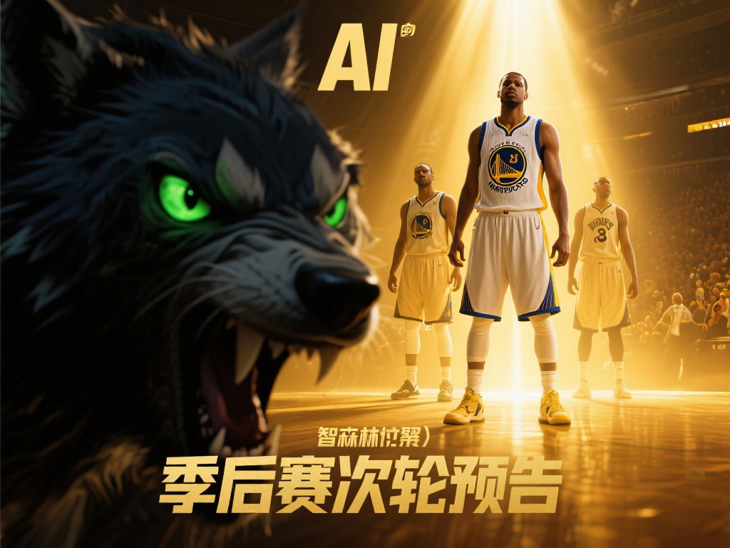 季后赛AI海报:史诗对决预告,雷神大战小丑,勇士迎战狼群 AI海报将这一主题诠释得淋漓尽致:画面中